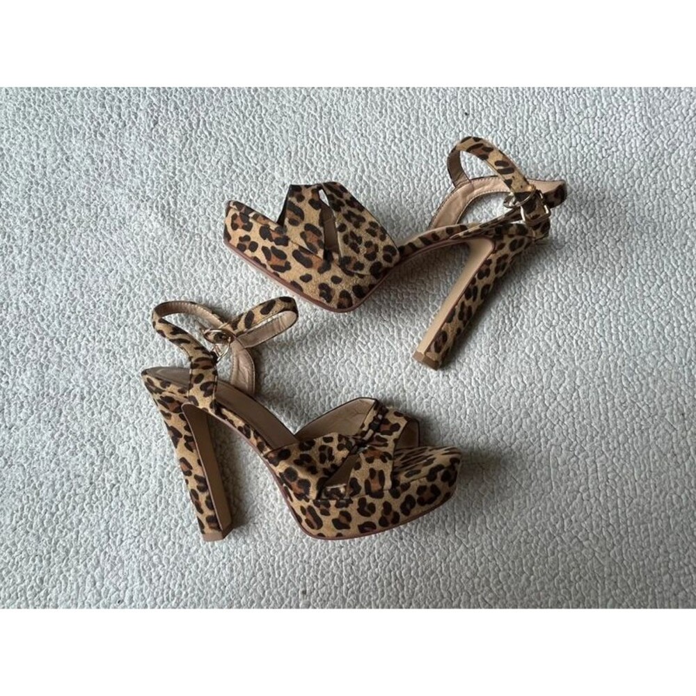 Jomei Leopard Print Block High Heel Sandals 40 or US 9